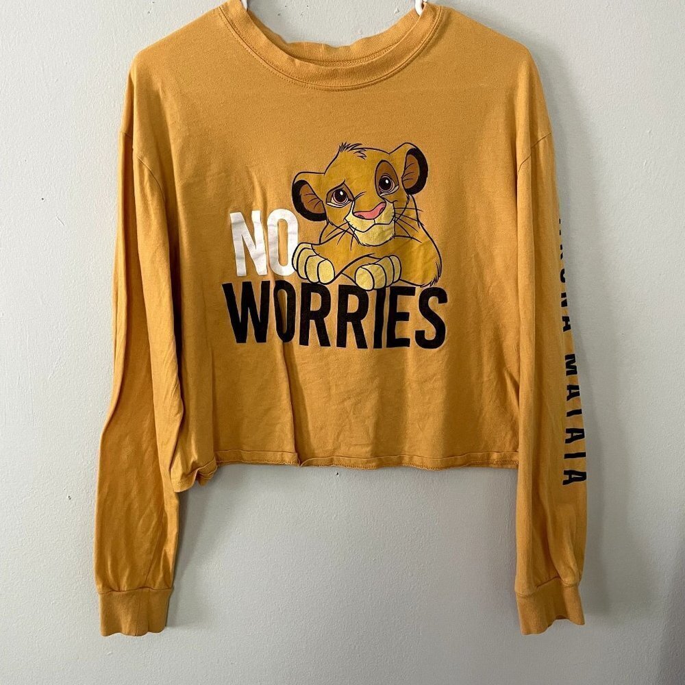 Disney no worries simba the lion king hakuna matata yellow cutoff sweater